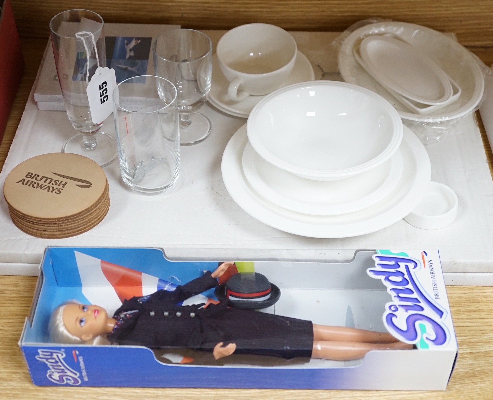 Aviation interest: A selection of Royal Doulton British Airways service, a Sindy doll, a silver paper clip, etc.